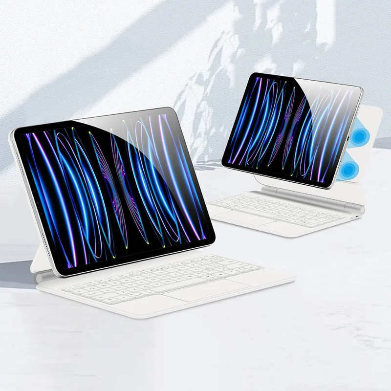 For iPad Pro 11 (2025) / 11 (2024) Magnetic Floating Bluetooth-Compatible Keyboard (Spanish) + Leather Tablet Case - White