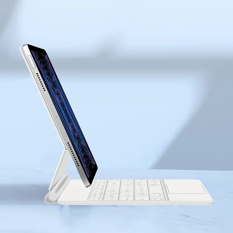 For iPad Pro 11 (2025) / 11 (2024) Magnetic Floating Bluetooth-Compatible Keyboard (Spanish) + Leather Tablet Case - White