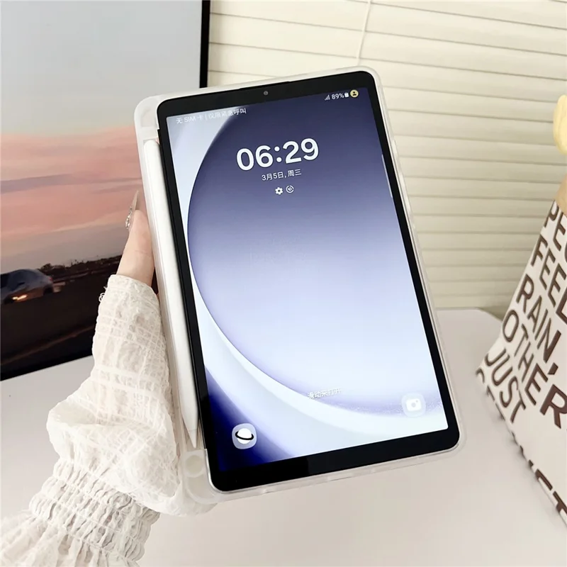 Для чехла для планшета Samsung Galaxy Tab A9 Clear TPU Anti Drop с держателем для карандаша - прозрачный фиолетовый