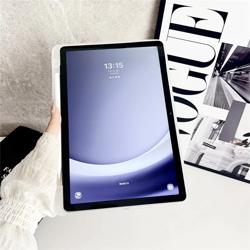 Для чехла Samsung Galaxy Tab A9+ прозрачный ТПУ противоударный чехол для планшета с держателем для карандаша - прозрачный синий