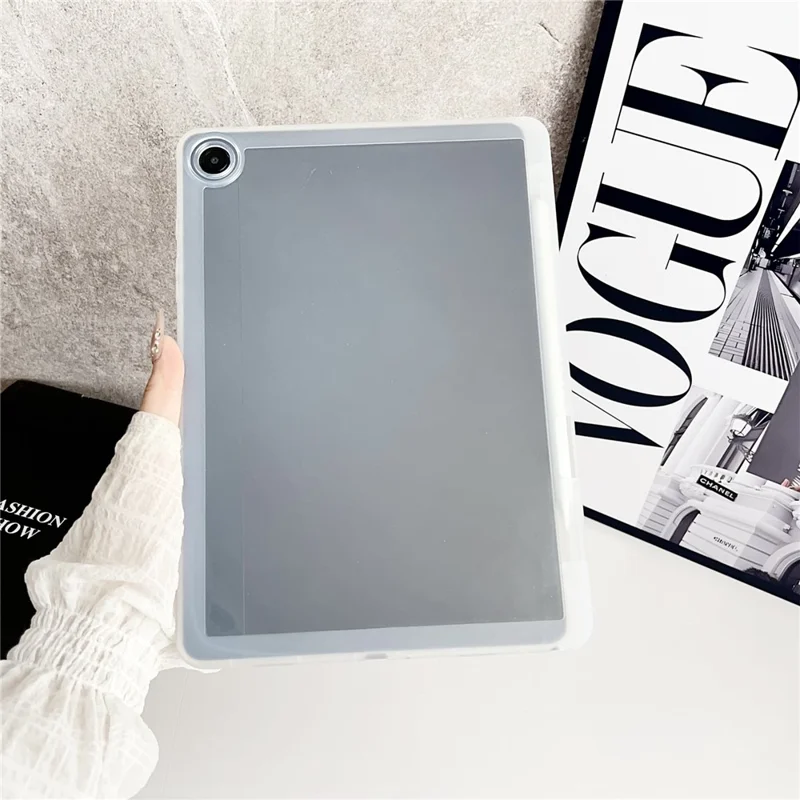 For Samsung Galaxy Tab A9+ Case Clear TPU Anti Drop Tablet Cover with Pencil Holder - Transparent White