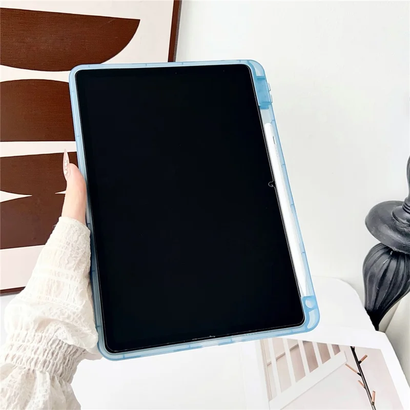 For Xiaomi Redmi Pad SE Case Clear TPU Anti Drop Tablet Cover with Pencil Holder - Transparent Blue