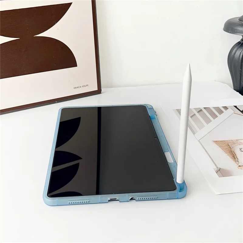 For Xiaomi Redmi Pad SE Case Clear TPU Anti Drop Tablet Cover with Pencil Holder - Transparent Blue