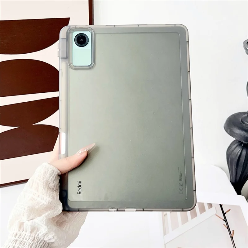 For Xiaomi Redmi Pad SE Case Clear TPU Anti Drop Tablet Cover with Pencil Holder - Transparent Black