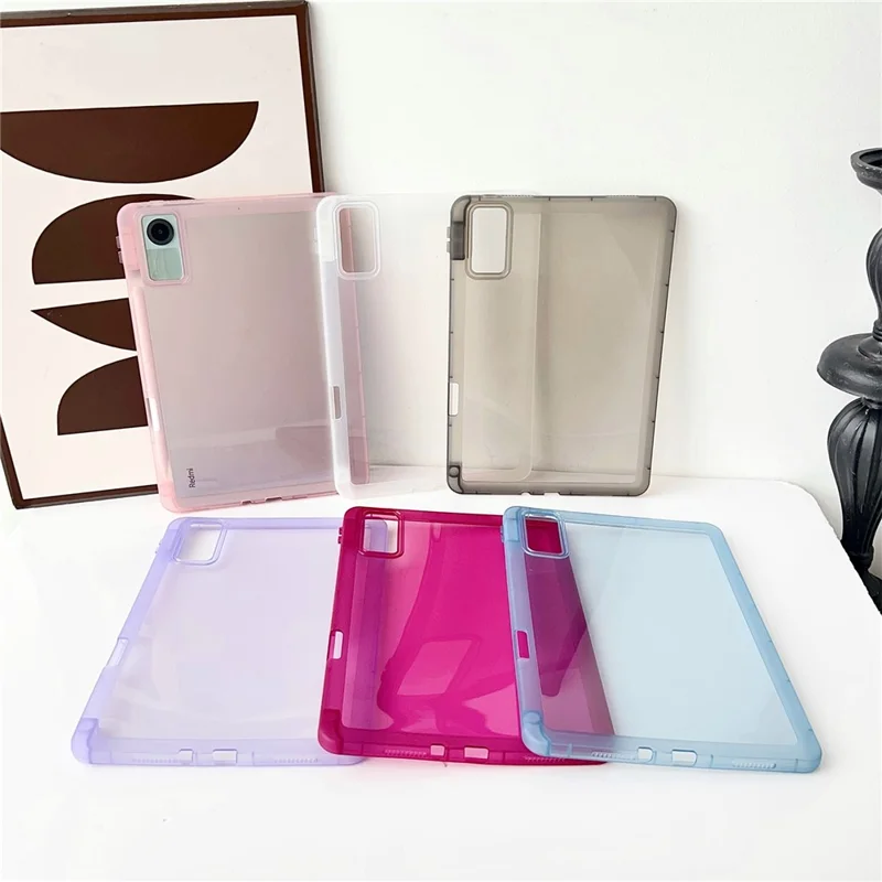 For Xiaomi Redmi Pad SE Case Clear TPU Anti Drop Tablet Cover with Pencil Holder - Transparent Black
