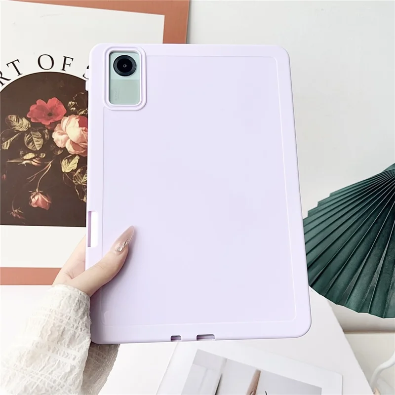 For Xiaomi Redmi Pad SE Case Solid Color TPU Tablet Cover with Pencil Holder - Purple