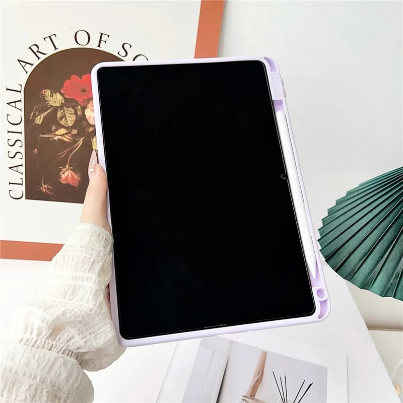 For Xiaomi Redmi Pad SE Case Solid Color TPU Tablet Cover with Pencil Holder - Purple