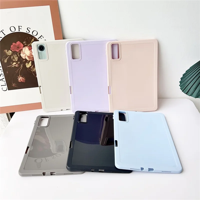 For Xiaomi Redmi Pad SE Case Solid Color TPU Tablet Cover with Pencil Holder - Purple