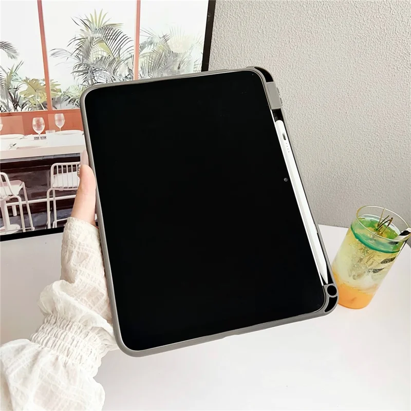 For iPad 10.9 (2022) Case Solid Color TPU Tablet Cover with Pencil Holder - Grey