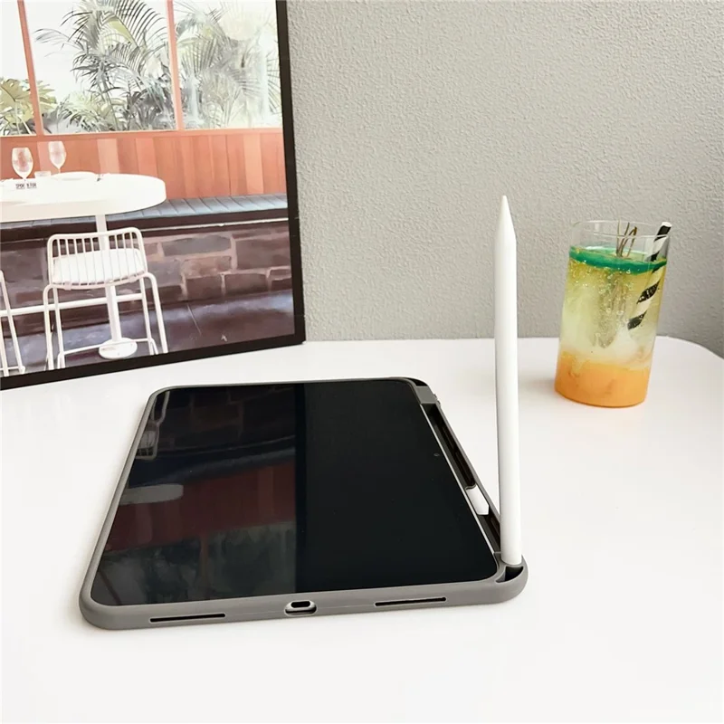 For iPad 10.9 (2022) Case Solid Color TPU Tablet Cover with Pencil Holder - Grey