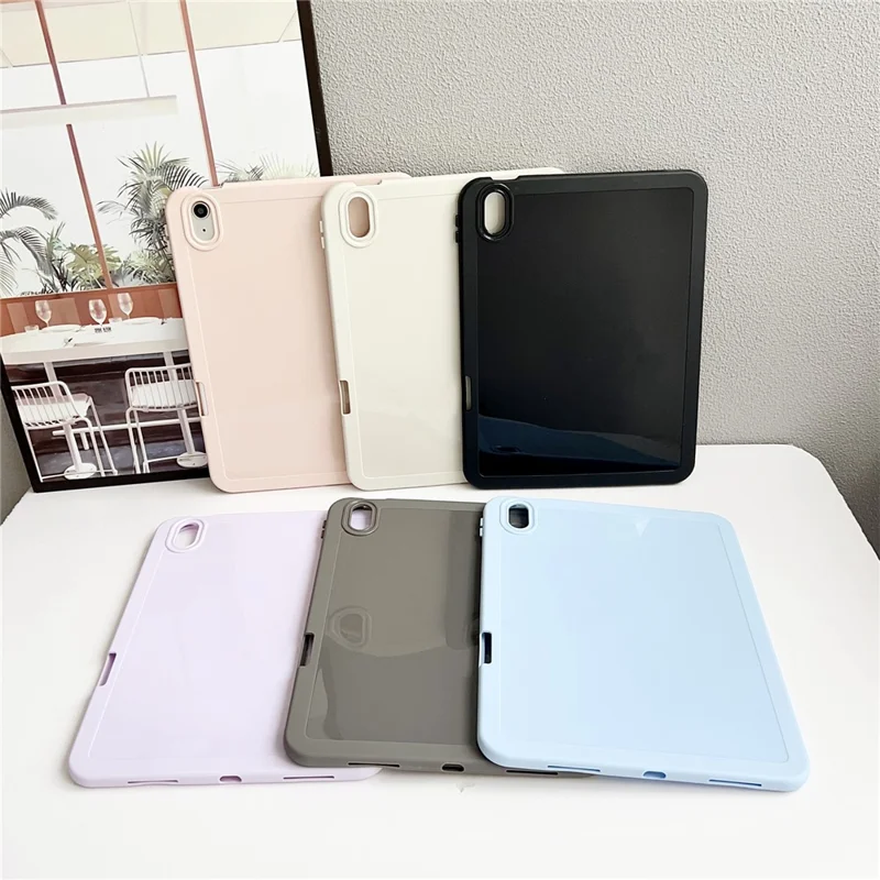 For iPad 10.9 (2022) Case Solid Color TPU Tablet Cover with Pencil Holder - Black
