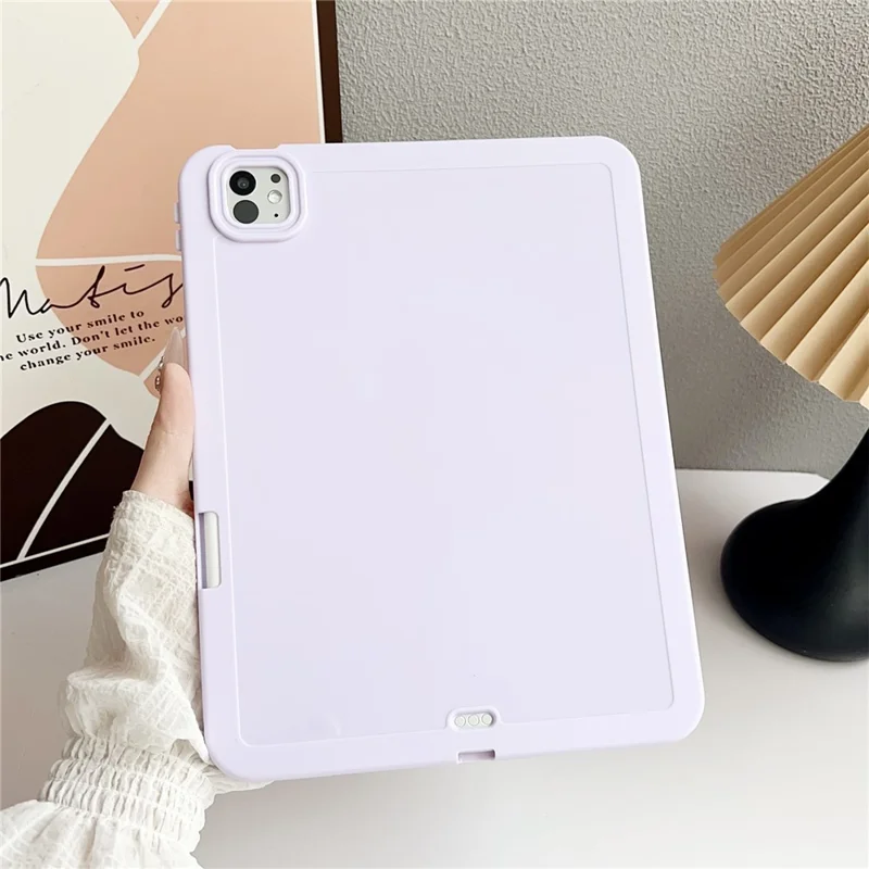 For iPad Pro 11 (2024) Case Solid Color TPU Tablet Cover with Pencil Holder - Purple