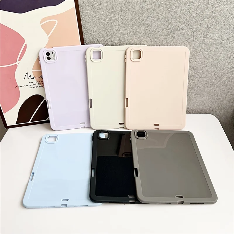 For iPad Pro 11 (2025) / 11 (2024) Case Solid Color TPU Tablet Cover with Pencil Holder - Pink