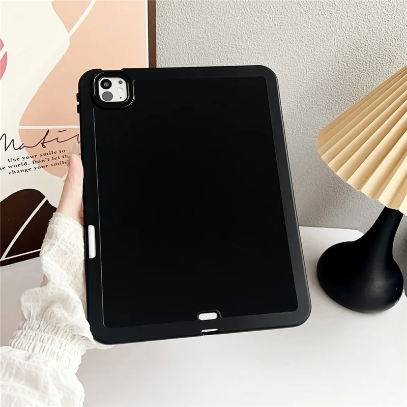 For iPad Pro 11 (2025) / 11 (2024) Case Solid Color TPU Tablet Cover with Pencil Holder - Black