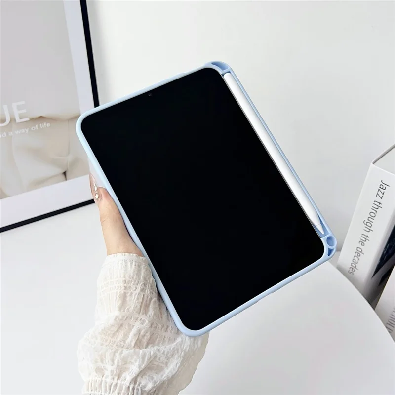 For iPad mini (2024) / (2021) Case Solid Color TPU Tablet Cover with Pencil Holder - White