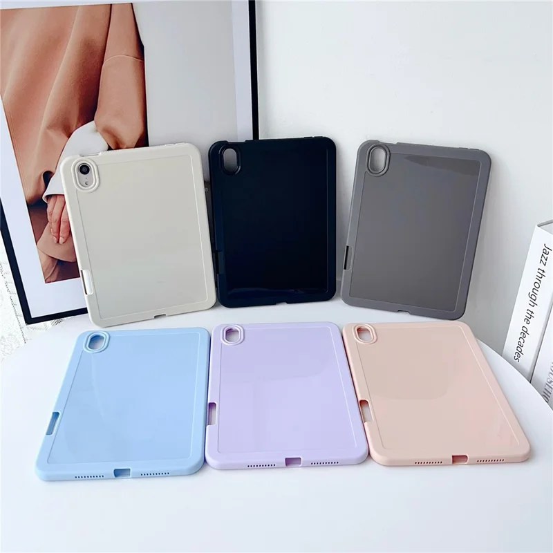For iPad mini (2024) / (2021) Case Solid Color TPU Tablet Cover with Pencil Holder - White