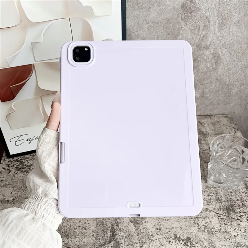 Tablet Case For iPad Pro 11 (2022) / (2021) / (2020) , Solid Color TPU Cover with Pencil Holder - Purple