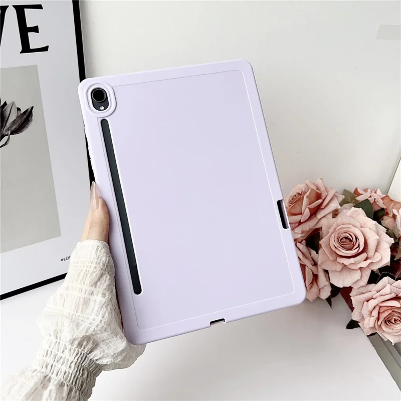 For Samsung Galaxy Tab S9 Case Solid Color TPU Tablet Cover with Pencil Holder - Purple