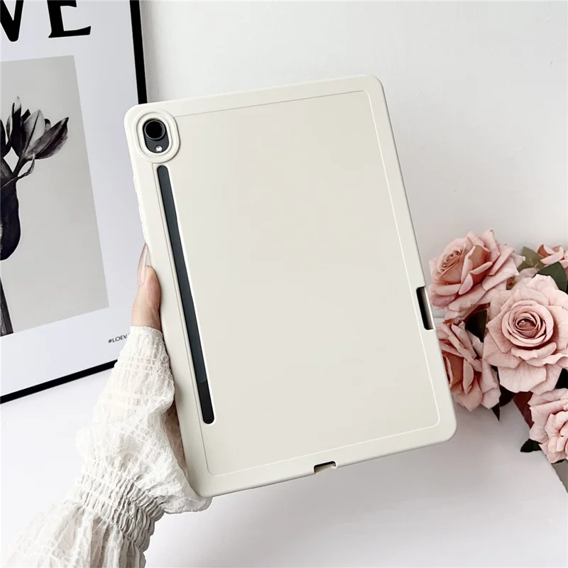 For Samsung Galaxy Tab S9 Case Solid Color TPU Tablet Cover with Pencil Holder - White