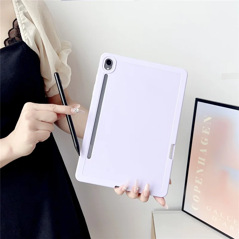 For Samsung Galaxy Tab S9 Case Solid Color TPU Tablet Cover with Pencil Holder - White