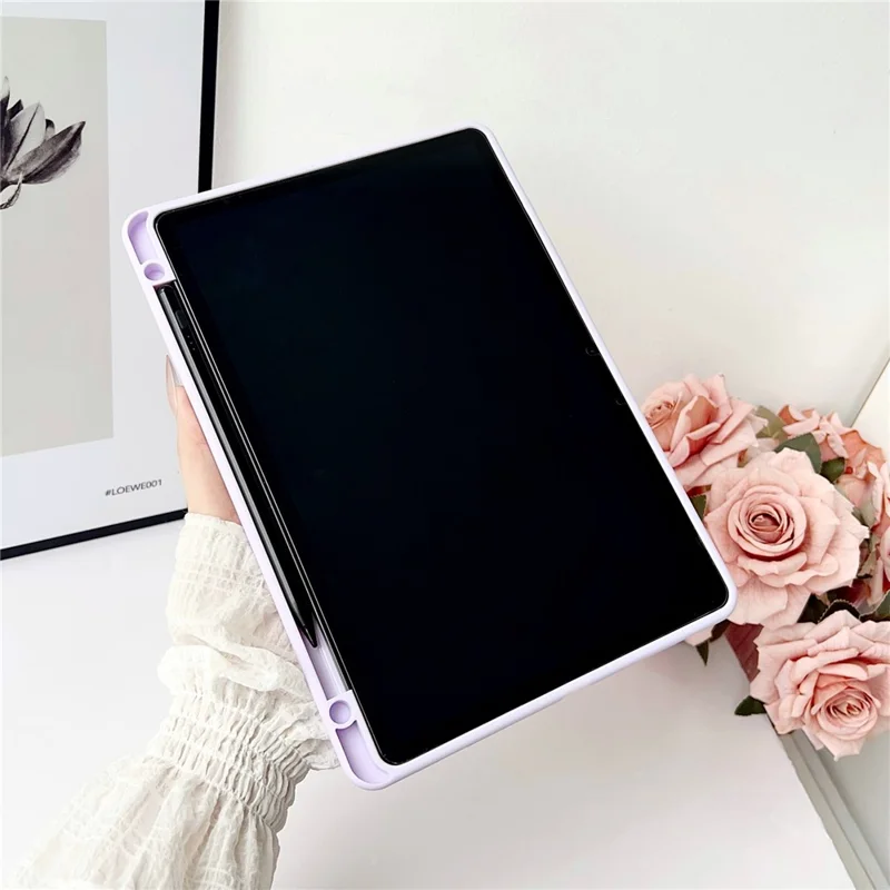 For Samsung Galaxy Tab S9 Case Solid Color TPU Tablet Cover with Pencil Holder - White