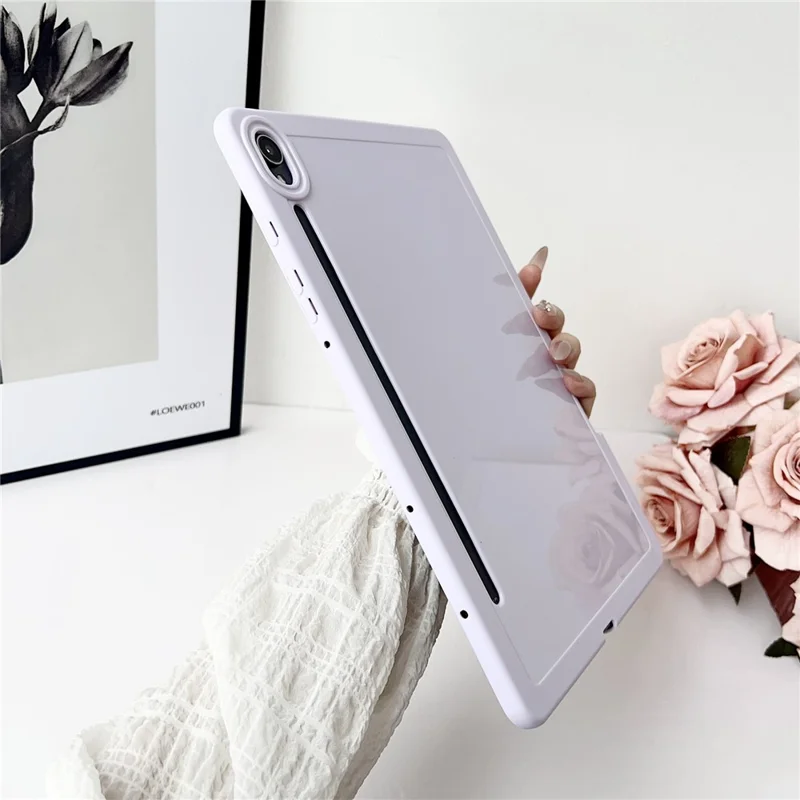 For Samsung Galaxy Tab S9 Case Solid Color TPU Tablet Cover with Pencil Holder - White