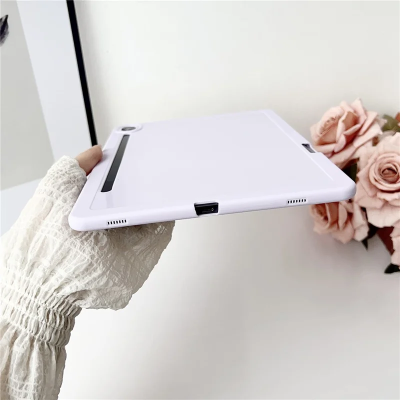 For Samsung Galaxy Tab S9 Case Solid Color TPU Tablet Cover with Pencil Holder - White