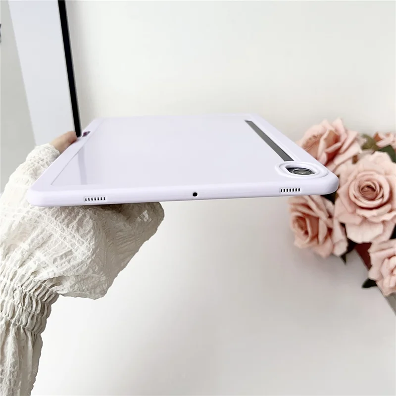 For Samsung Galaxy Tab S9 Case Solid Color TPU Tablet Cover with Pencil Holder - White