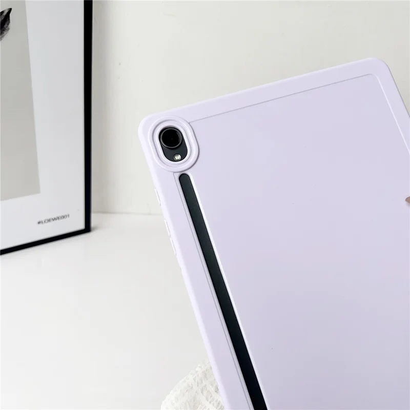 For Samsung Galaxy Tab S9 Case Solid Color TPU Tablet Cover with Pencil Holder - White