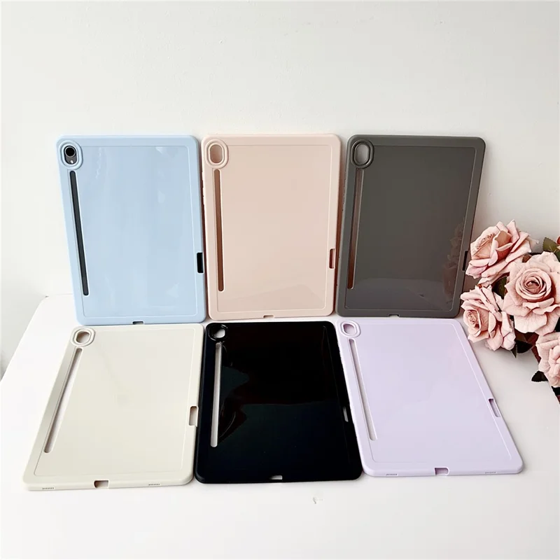 For Samsung Galaxy Tab S9 Case Solid Color TPU Tablet Cover with Pencil Holder - White