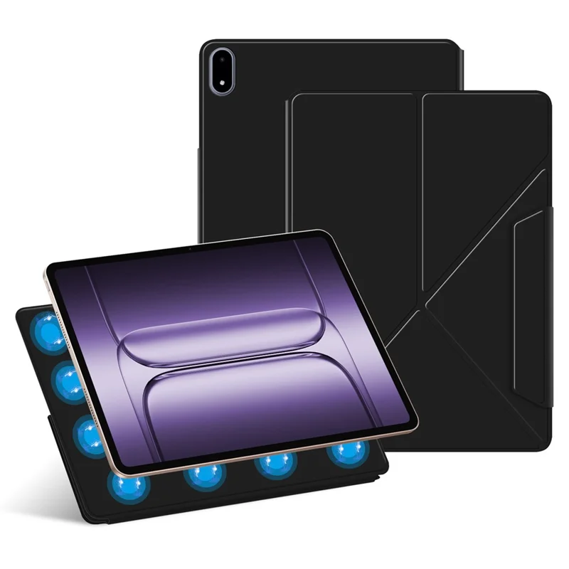 Étui en cuir Origami pour OnePlus Pad 2 Pro avec support magnétique et mise en veille/réveil automatique - Noir