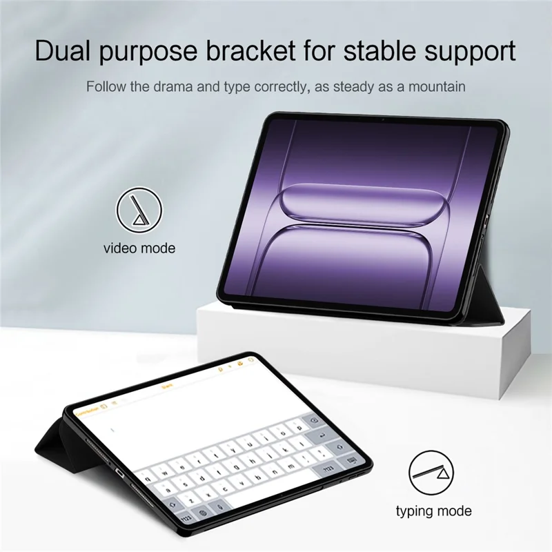 For OnePlus Pad 2 Pro Case PU Leather TPU Back Trifold Stand Tablet Cover - Black