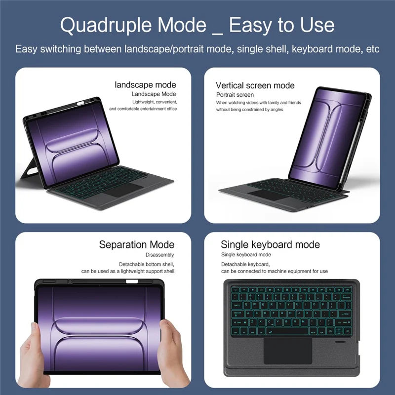 For OnePlus Pad 2 Pro Leather Case + Bluetooth-Compatible Keyboard with Backlight Trackpad