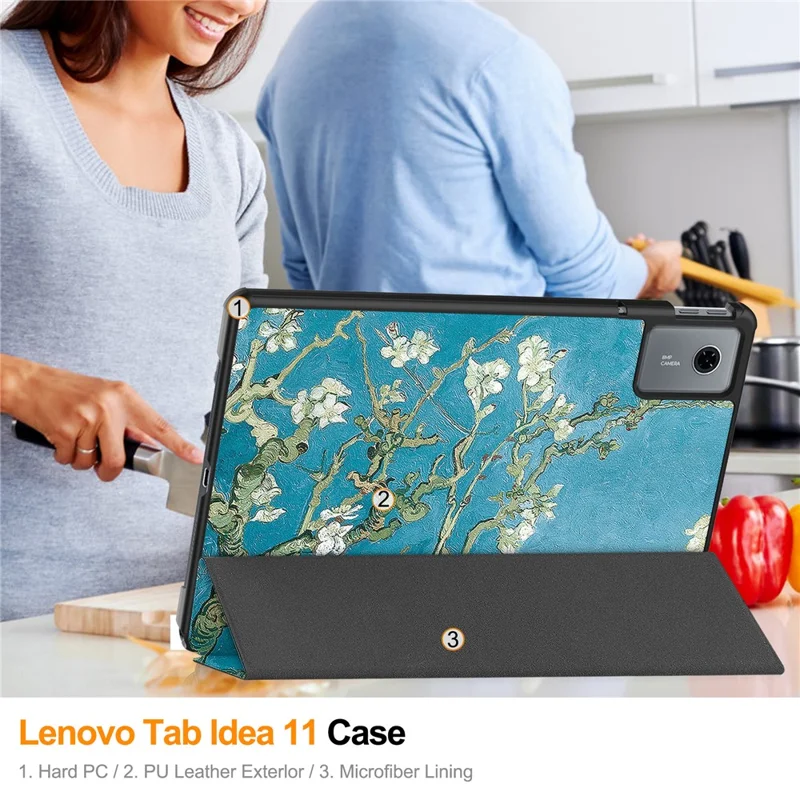 For Lenovo Idea Tab Tablet  /  Xiaoxin Pad 11 2025 Case Pattern Print Leather Stand Tablet Cover - Apricot