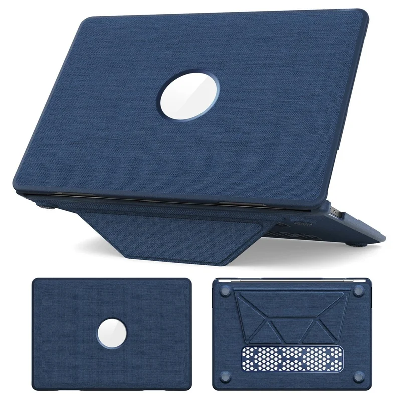 Capa para MacBook Air 13 polegadas (2020) / (2018) (A2337 M1 A2179 A1932) com Visualização de Logo / Suporte Dobrável - Capa Protetora PC TPU à Prova de Choque - Azul Marinho