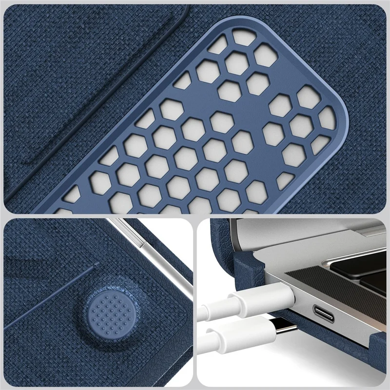 Capa para MacBook Air 13 polegadas (2020) / (2018) (A2337 M1 A2179 A1932) com Visualização de Logo / Suporte Dobrável - Capa Protetora PC TPU à Prova de Choque - Azul Marinho