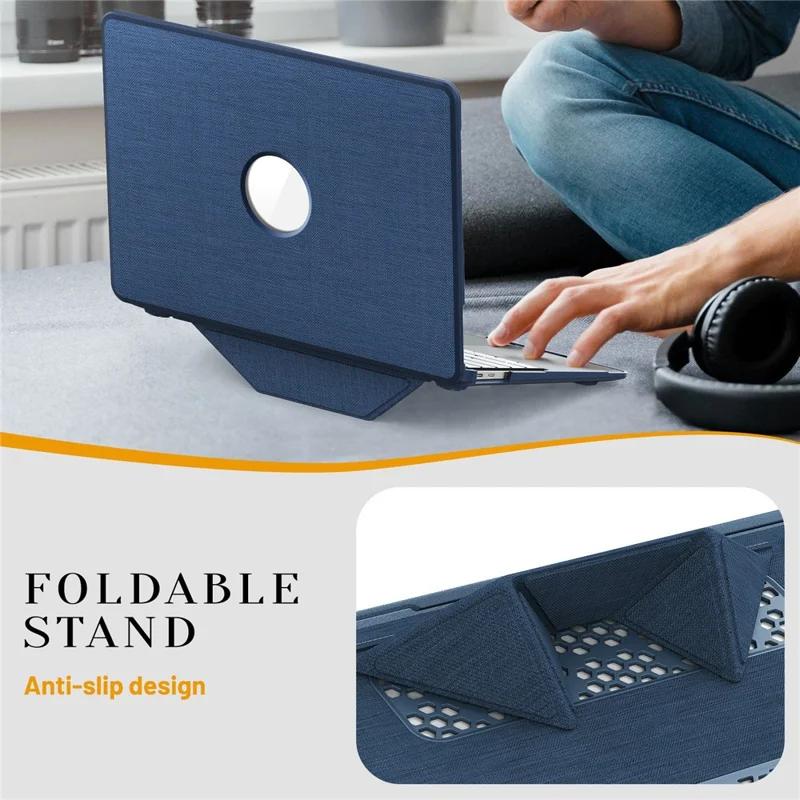 Capa para MacBook Air 13 polegadas (2020) / (2018) (A2337 M1 A2179 A1932) com Visualização de Logo / Suporte Dobrável - Capa Protetora PC TPU à Prova de Choque - Azul Marinho