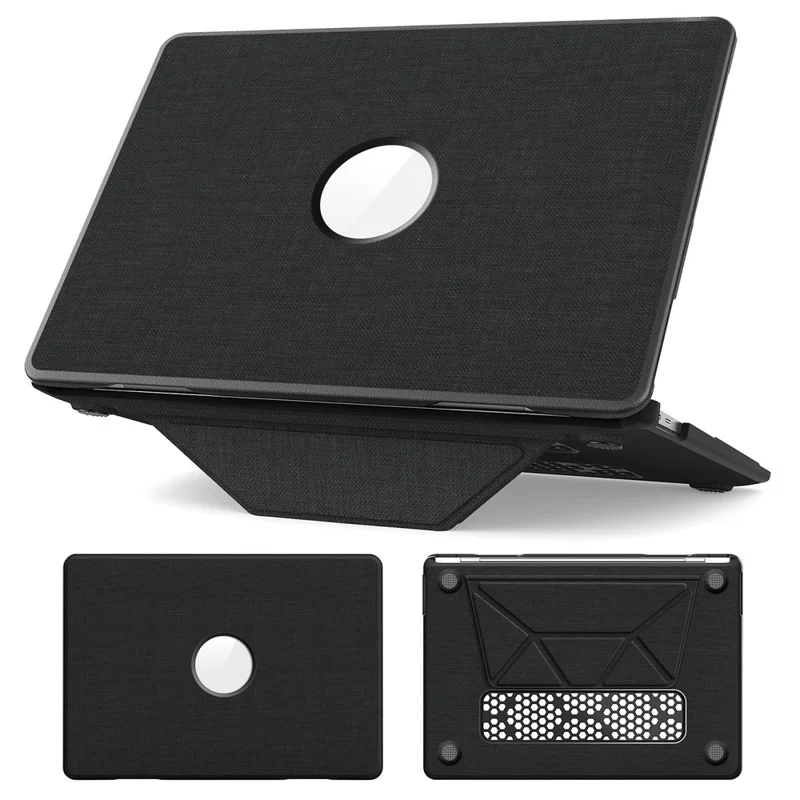 Cover per MacBook Air 13 pollici (2020) / (2018) (A2337 M1 A2179 A1932) con Vista Logo / Supporto Pieghevole - PC TPU Tessuto Cover Antiurto - Nero