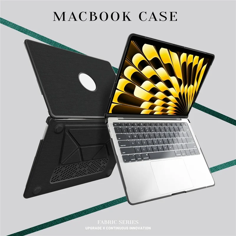 Cover per MacBook Air 13 pollici (2020) / (2018) (A2337 M1 A2179 A1932) con Vista Logo / Supporto Pieghevole - PC TPU Tessuto Cover Antiurto - Nero