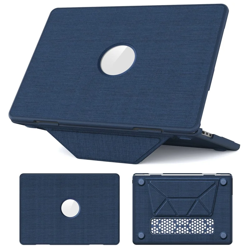 Laptop-Hülle für MacBook Air 13 Zoll (2025) / (2024) / (2022) M2 A2681 / M3 A3113 / M4 A324 PC TPU-Tuch stoßfeste Abdeckung mit Logo-Ansicht / Ständer - Marineblau