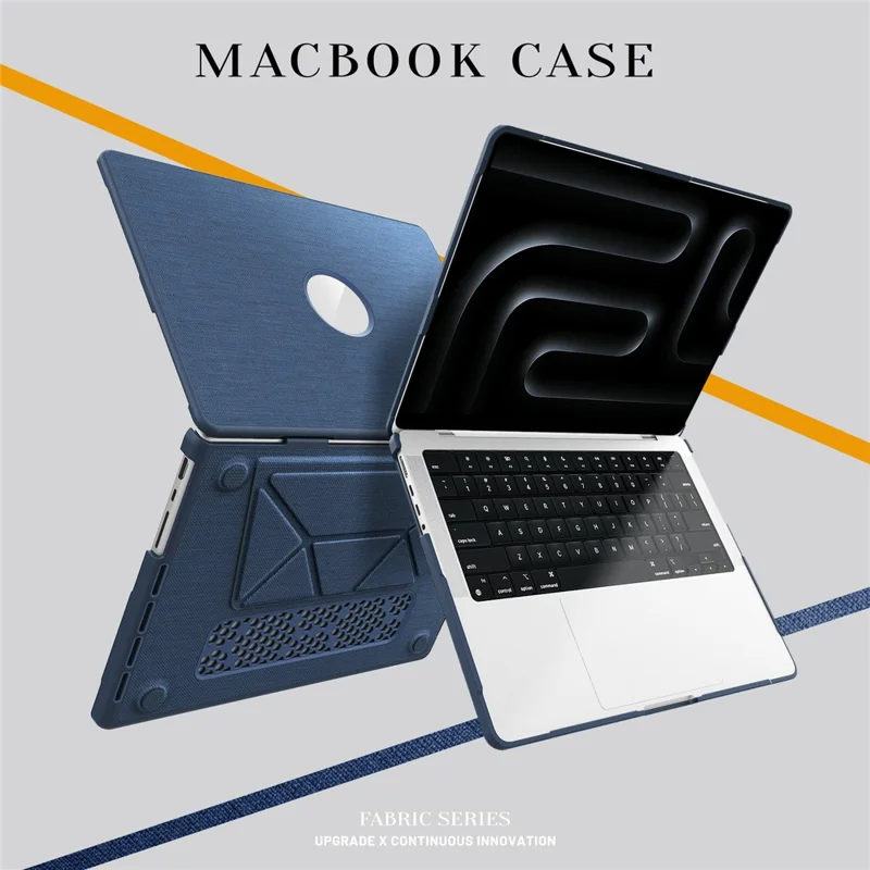 Capa para MacBook Pro de 14 polegadas (2024) / (2023) / (2021) A2442 / A2779 / A2918 A2992 / A3112 A3185 A3401 com Suporte e Visualização de Logo - Azul Marinho