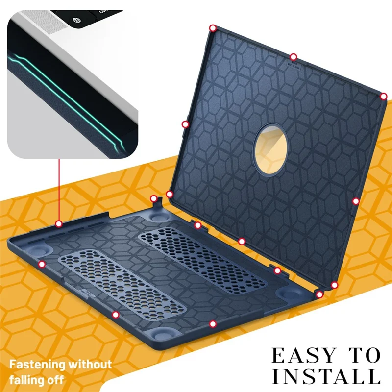 Capa para MacBook Pro de 14 polegadas (2024) / (2023) / (2021) A2442 / A2779 / A2918 A2992 / A3112 A3185 A3401 com Suporte e Visualização de Logo - Azul Marinho