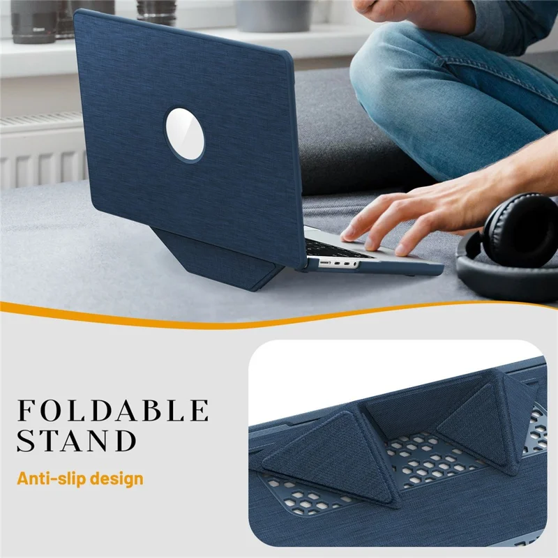 Capa para MacBook Pro de 14 polegadas (2024) / (2023) / (2021) A2442 / A2779 / A2918 A2992 / A3112 A3185 A3401 com Suporte e Visualização de Logo - Azul Marinho