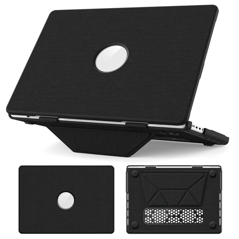 Laptop Case for MacBook Pro 14 inch (2024) / (2023) / (2021) A2442 / A2779 / A2918 A2992  / A3112 A3185 A3401 Kickstand Cover with Logo View - Black
