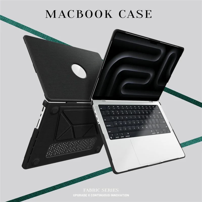 Laptop Case for MacBook Pro 14 inch (2024) / (2023) / (2021) A2442 / A2779 / A2918 A2992  / A3112 A3185 A3401 Kickstand Cover with Logo View - Black