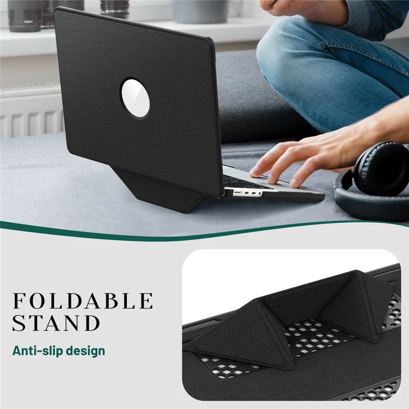 Laptop Case for MacBook Pro 14 inch (2024) / (2023) / (2021) A2442 / A2779 / A2918 A2992  / A3112 A3185 A3401 Kickstand Cover with Logo View - Black