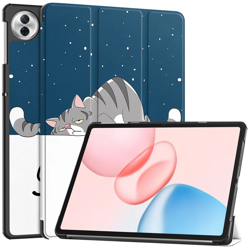 Étui pour tablette Honor Pad 10 avec motif imprimé et support en cuir - Chat