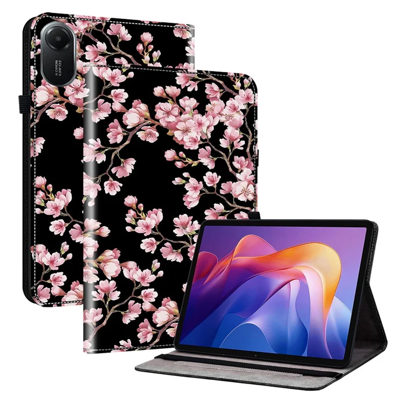 Funda de Cuero para Xiaomi Redmi Pad 2 con Patrón Estampado, Soporte y Ranuras para Tarjetas - Flor de Ciruelo