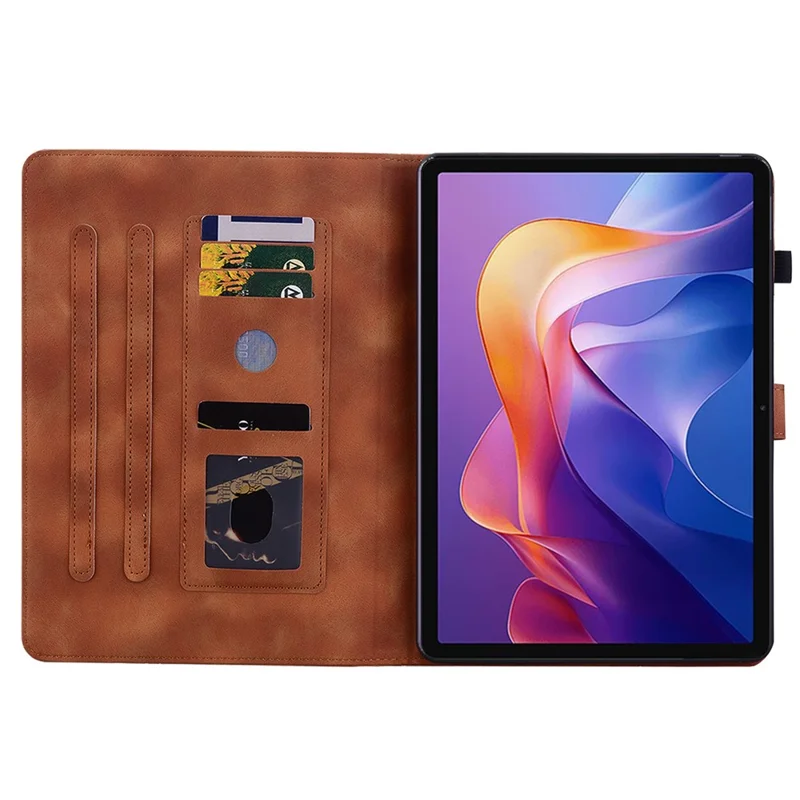 For Xiaomi Redmi Pad 2 Case Lily Flower Imprint Card Slots Leather Tablet Cover - Brown