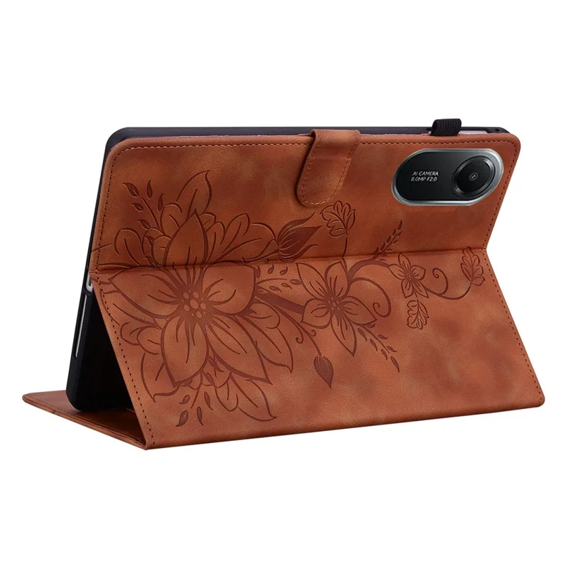 For Xiaomi Redmi Pad 2 Case Lily Flower Imprint Card Slots Leather Tablet Cover - Brown